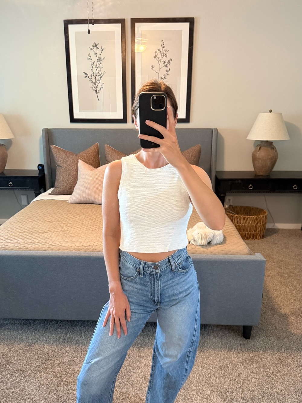 White Textured Cropped Tank Top